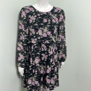 American Eagle Outfitters Floral Tiered Dress Medium Womens Black Pink